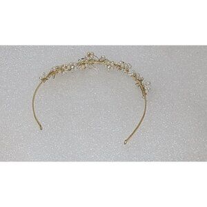 Gold Tone Faux Pearl & Crystal Bridal Headband